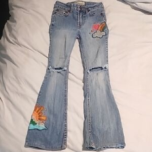 RARE VINTAGE Y2K LEI Light Blue Flare Jeans with Colorful Embroidery